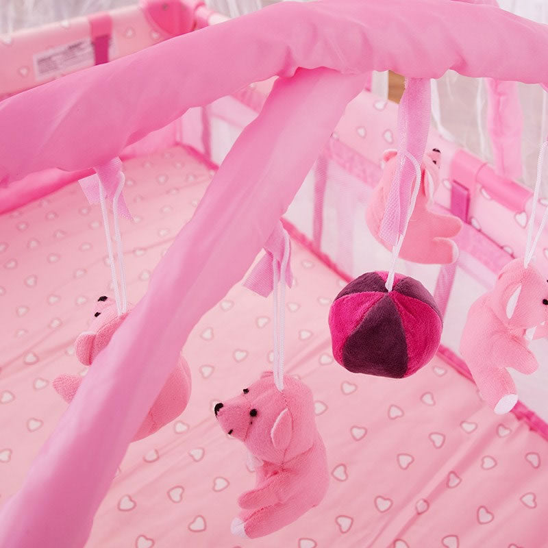 play yard with mosquito net pink