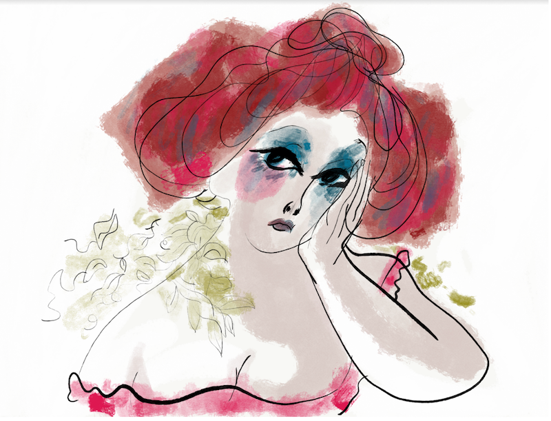 Illustration of a sad woman with Red hair by Steph Choi