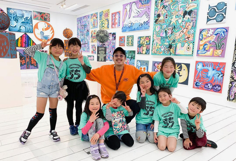 Kentaro Okawara with kids at A/D Gallery in Roppongi Hills Tokyo