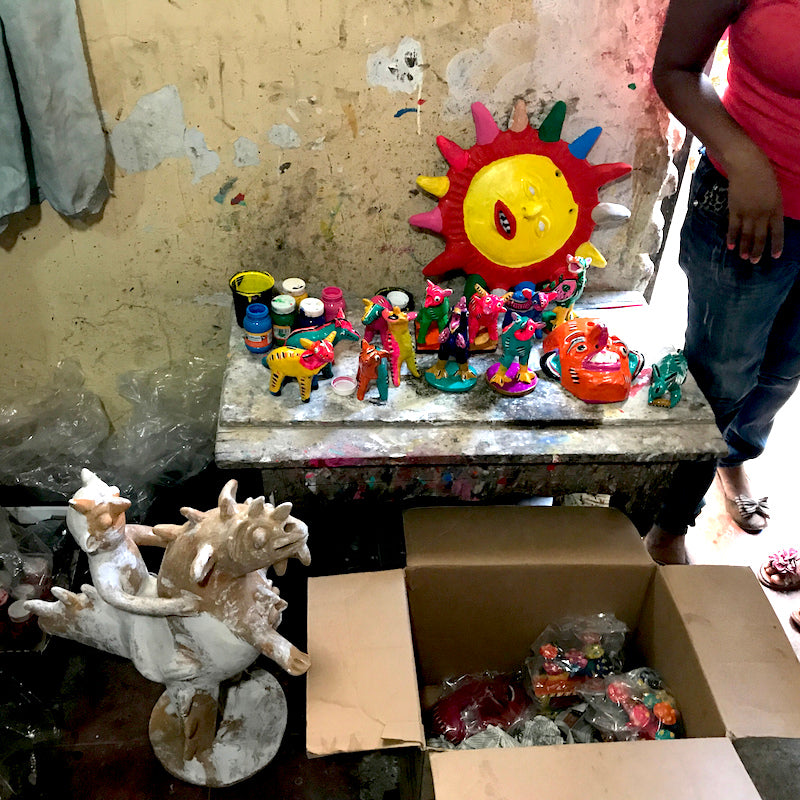 Serapio Medrano's painting table in his home in Tonala.