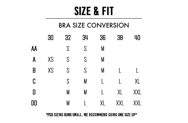 Women's Sports Bras Size Chart