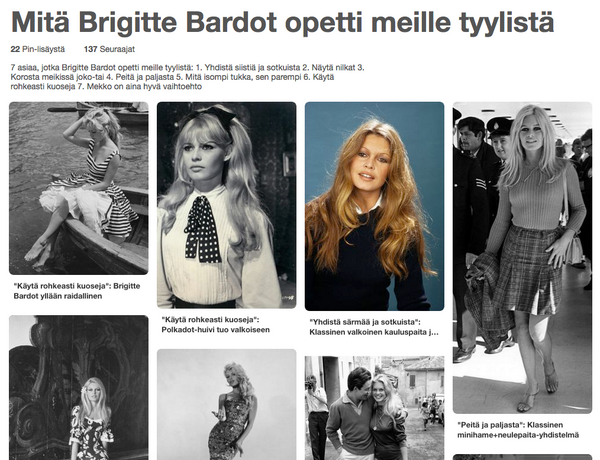 pinterest-taulu Brigitte Bardot'n tyylistä