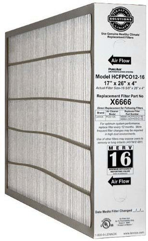 Lennox Corporation X6666 MERV 16 17 X 26 X 4" Furnace Filter Lennox Part X6666 