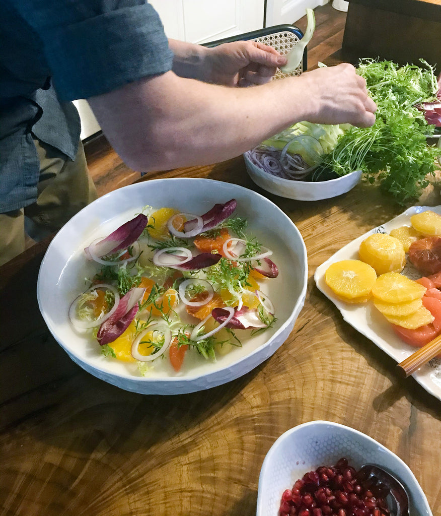 Citrus Salad with shaved fennel plated in DBO HOME artisan ceramic serving bowl