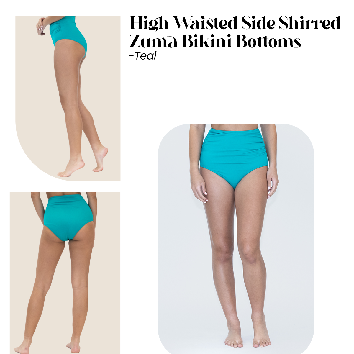 High Waisted Side Shirred Zuma Bikini Bottoms