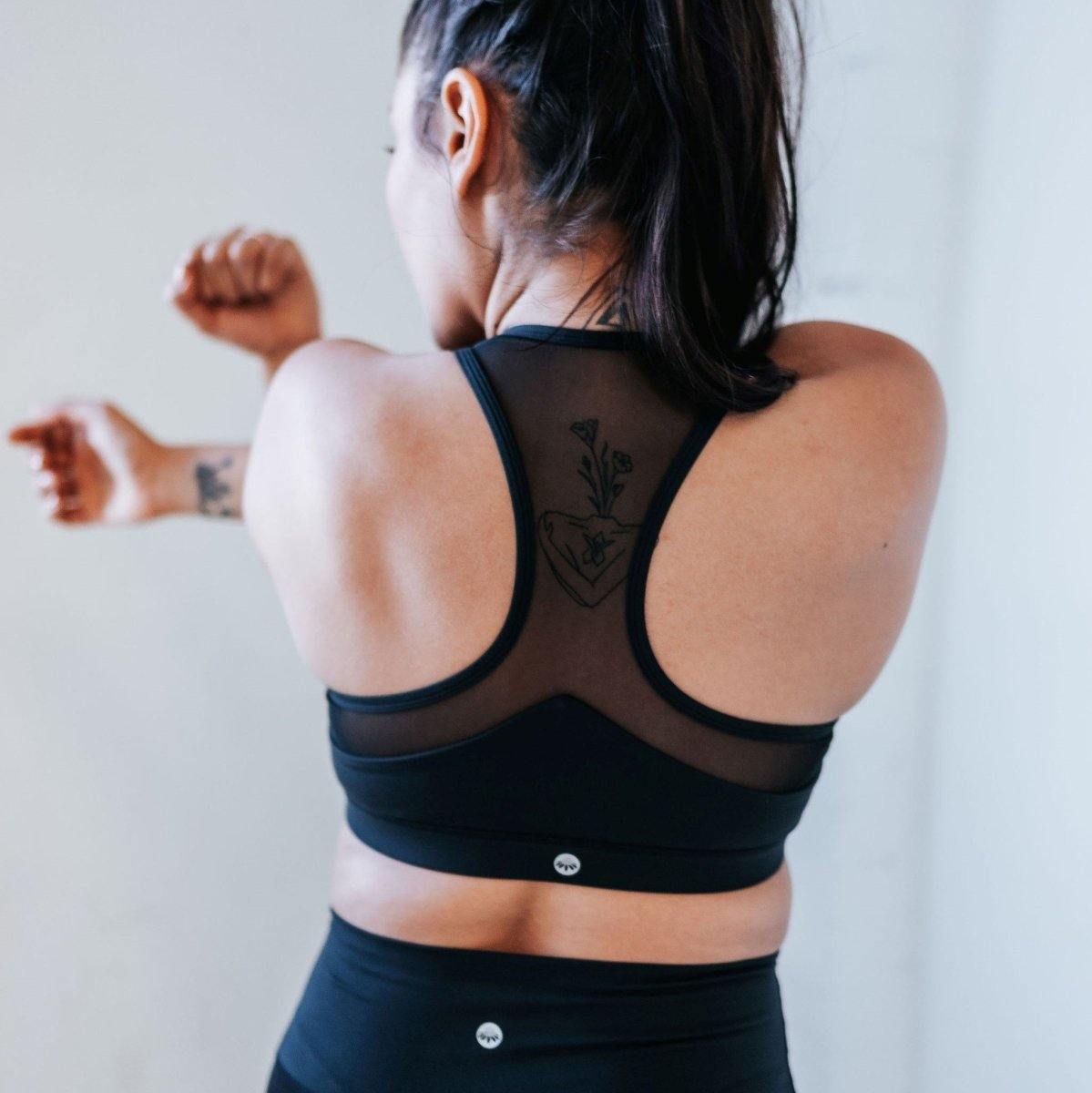 black mesh sports bra