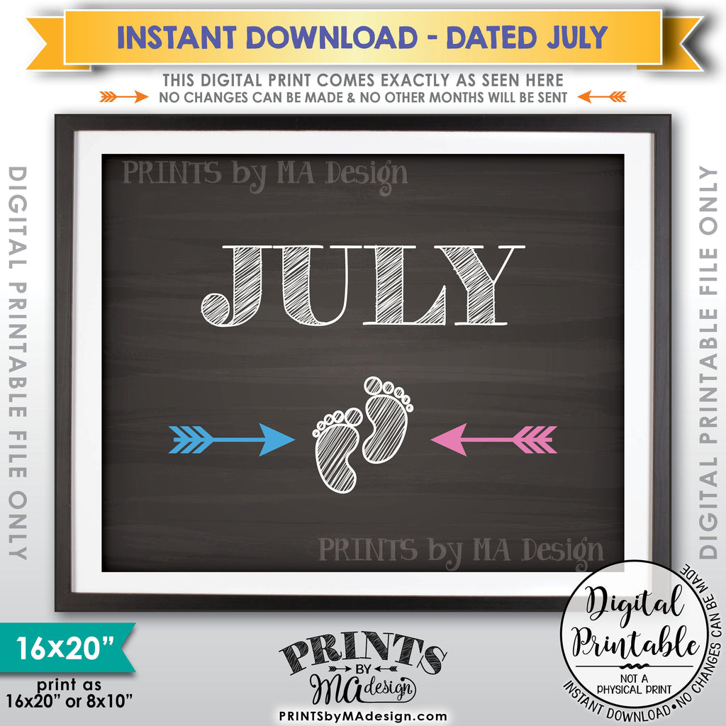 July Pregnancy Announcement Sign due in JULY, Subtle Due Date Month, E