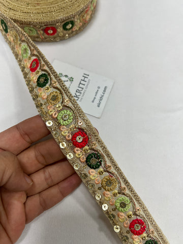 Golden Organza Embroidery Lace Double Sequins, For Garments, Width: 2.25  Inch at best price in Surat