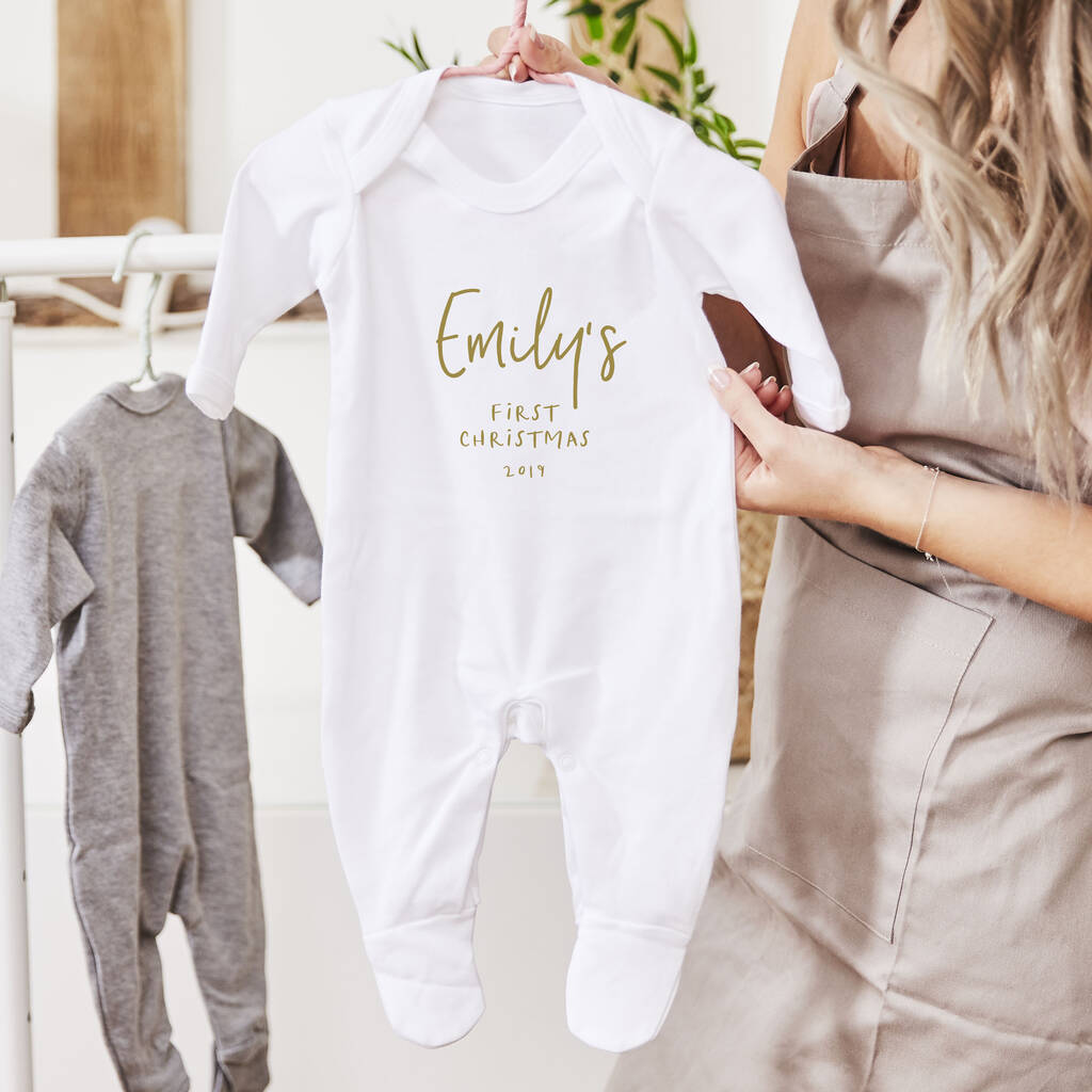 personalised my first christmas baby grow