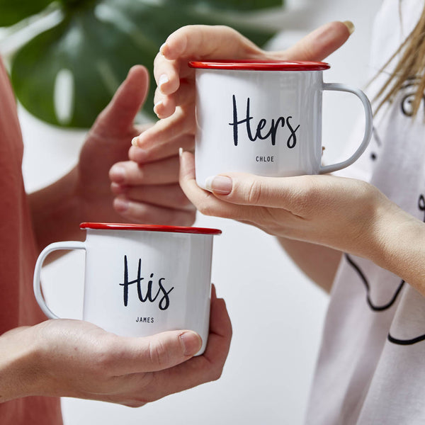 Personalised His And Hers Enamel Mugs