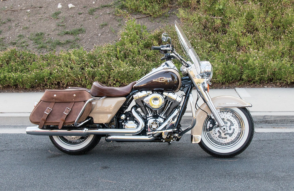 custom leather saddlebags for road king