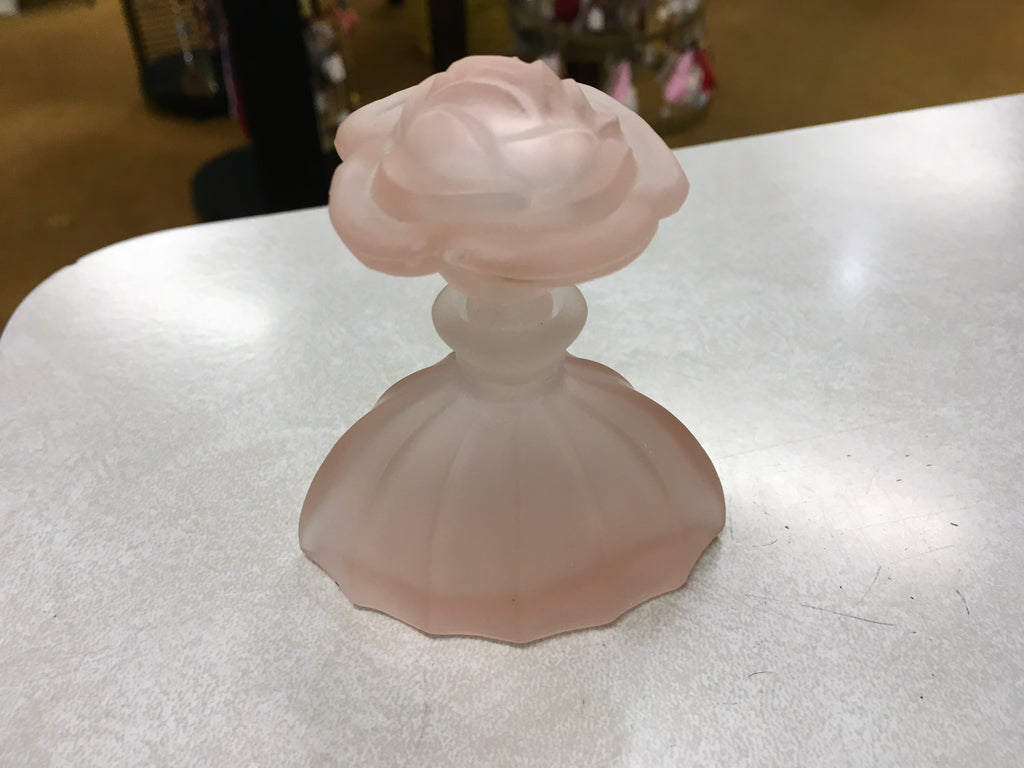Vintage frosted pink rose perfume decanter glass bottle