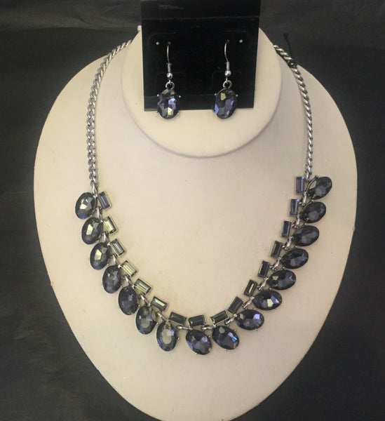 Black smoke oval crystal baguette necklace set – Morties Boutique