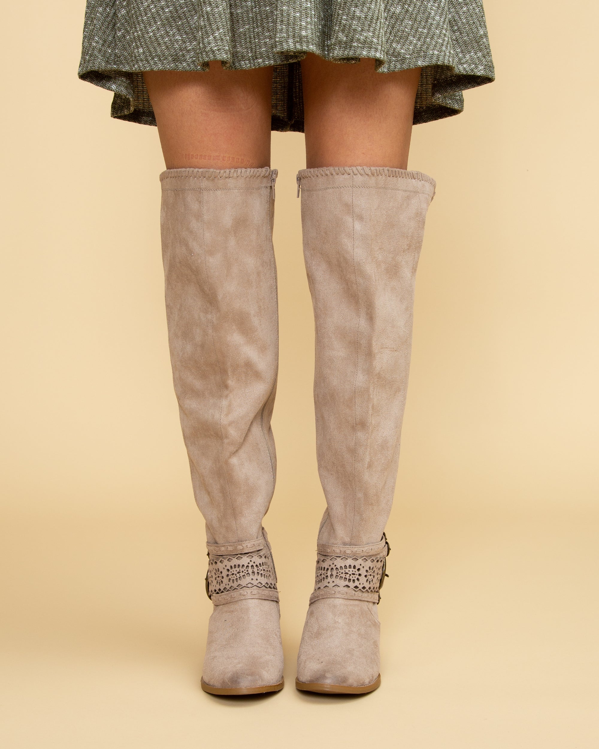over the knee boots taupe