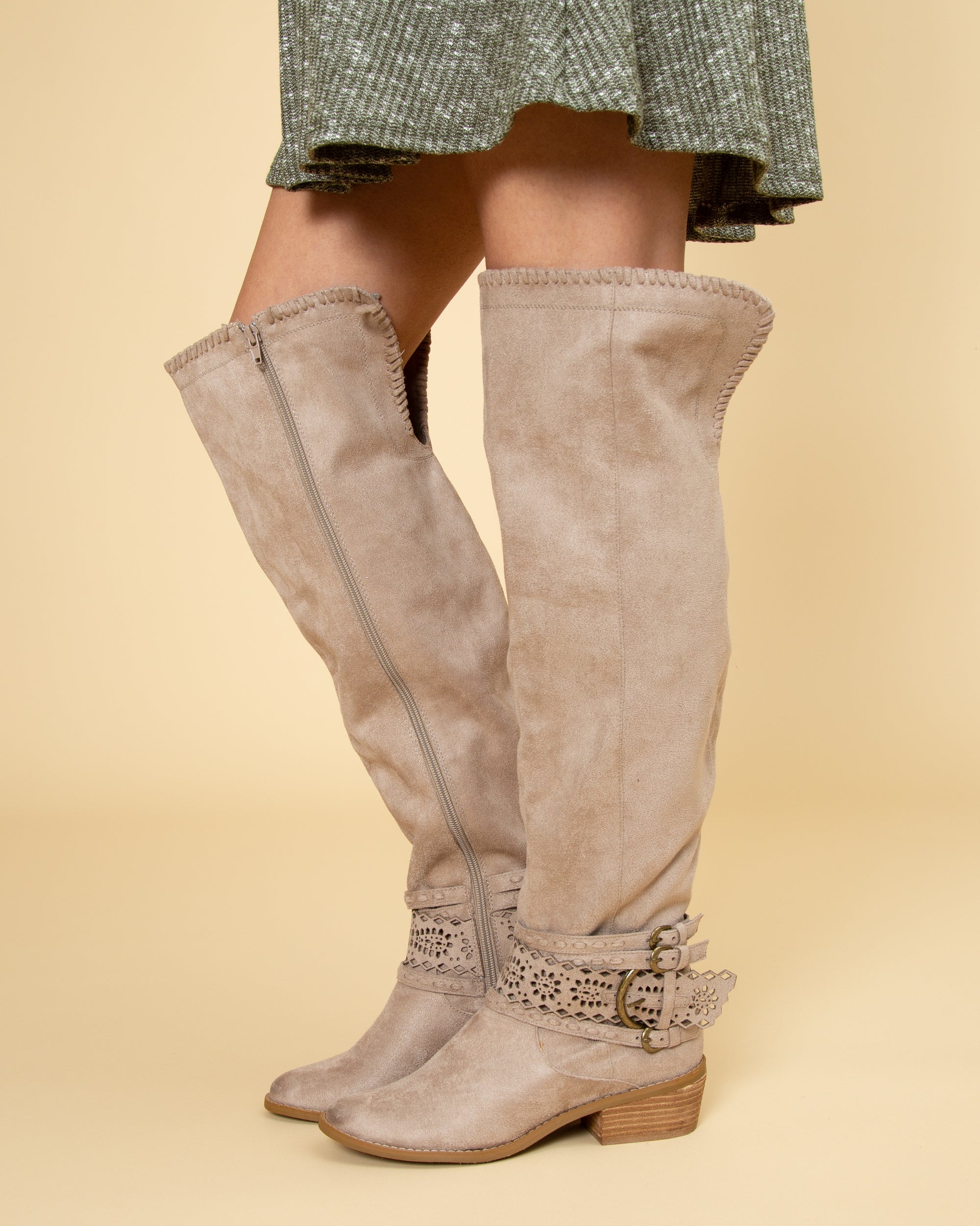 light beige over the knee boots