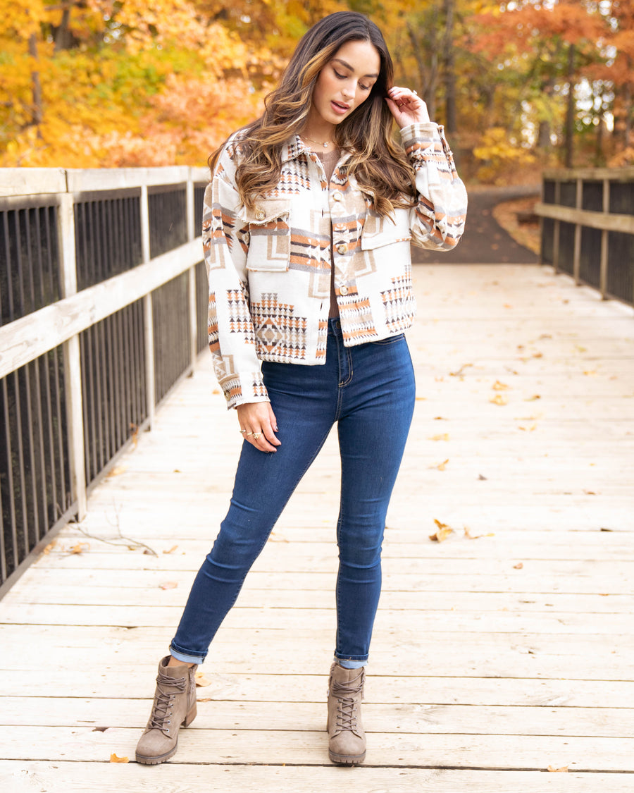 On Edge Denim Studded Jacket - Mocha - Eleven Oaks Boutique