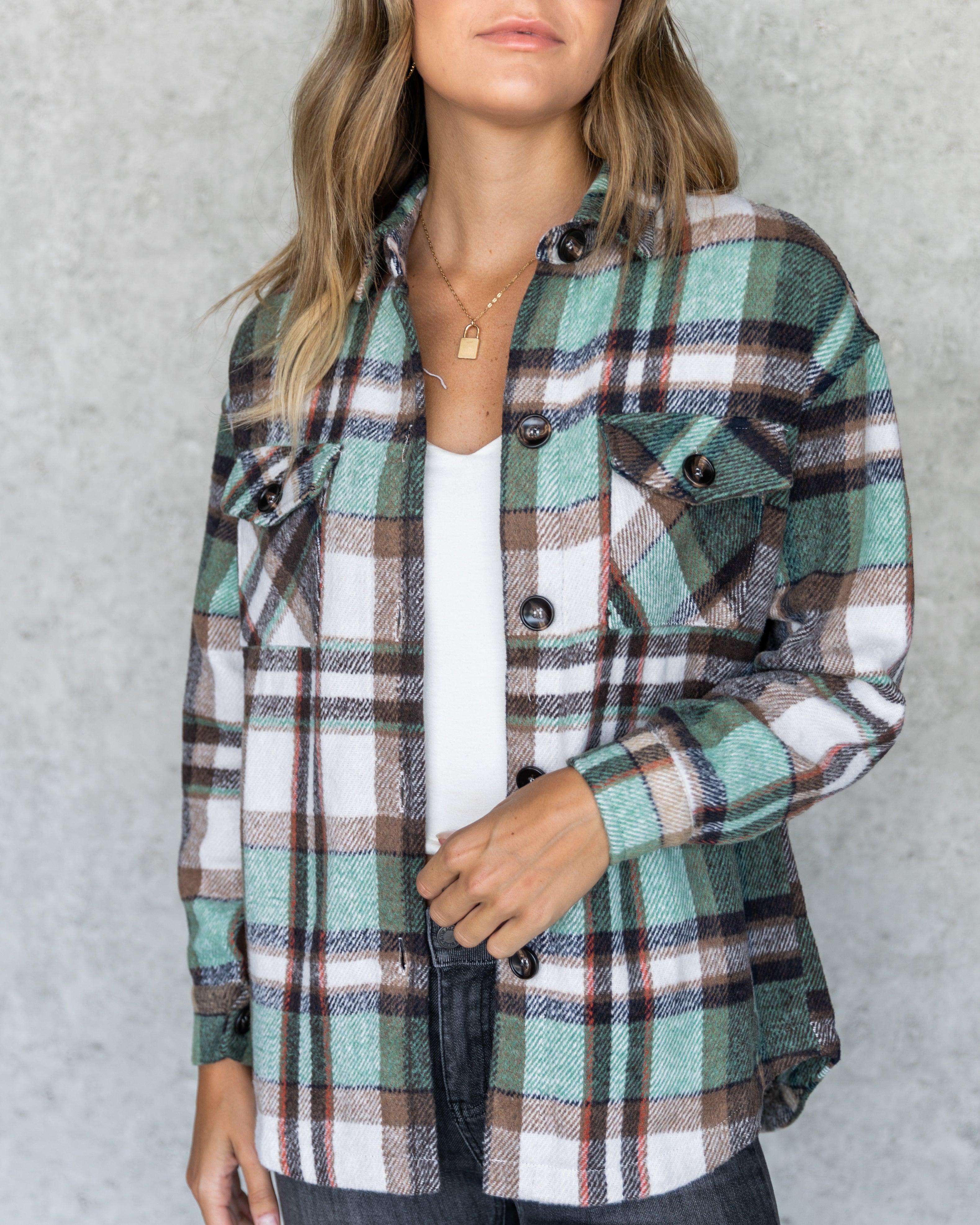 PREORDER - Ryder Plaid Pocketed Shacket - Forest Green