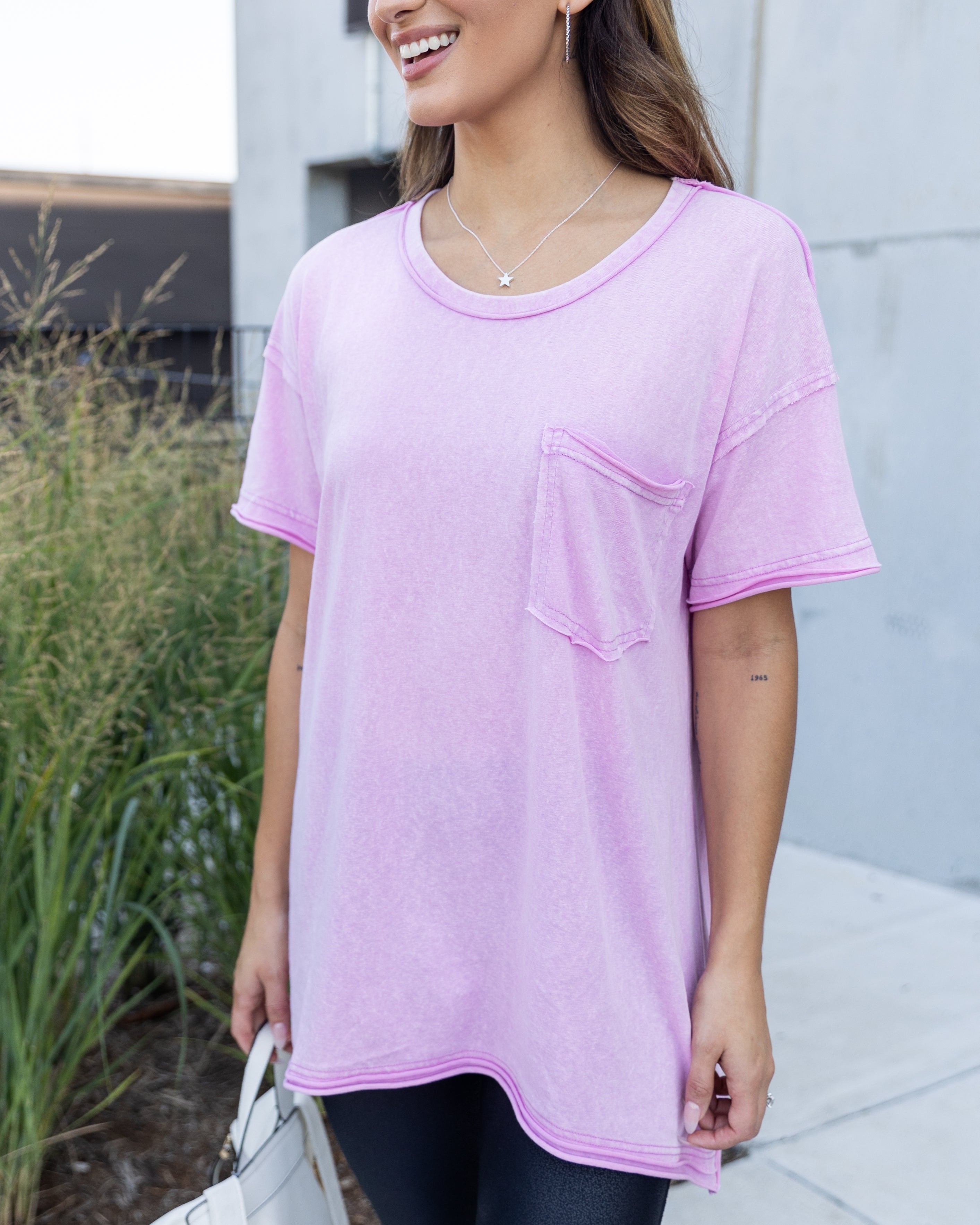 Valerie Oversized Pocket Tee - Taffy Pink