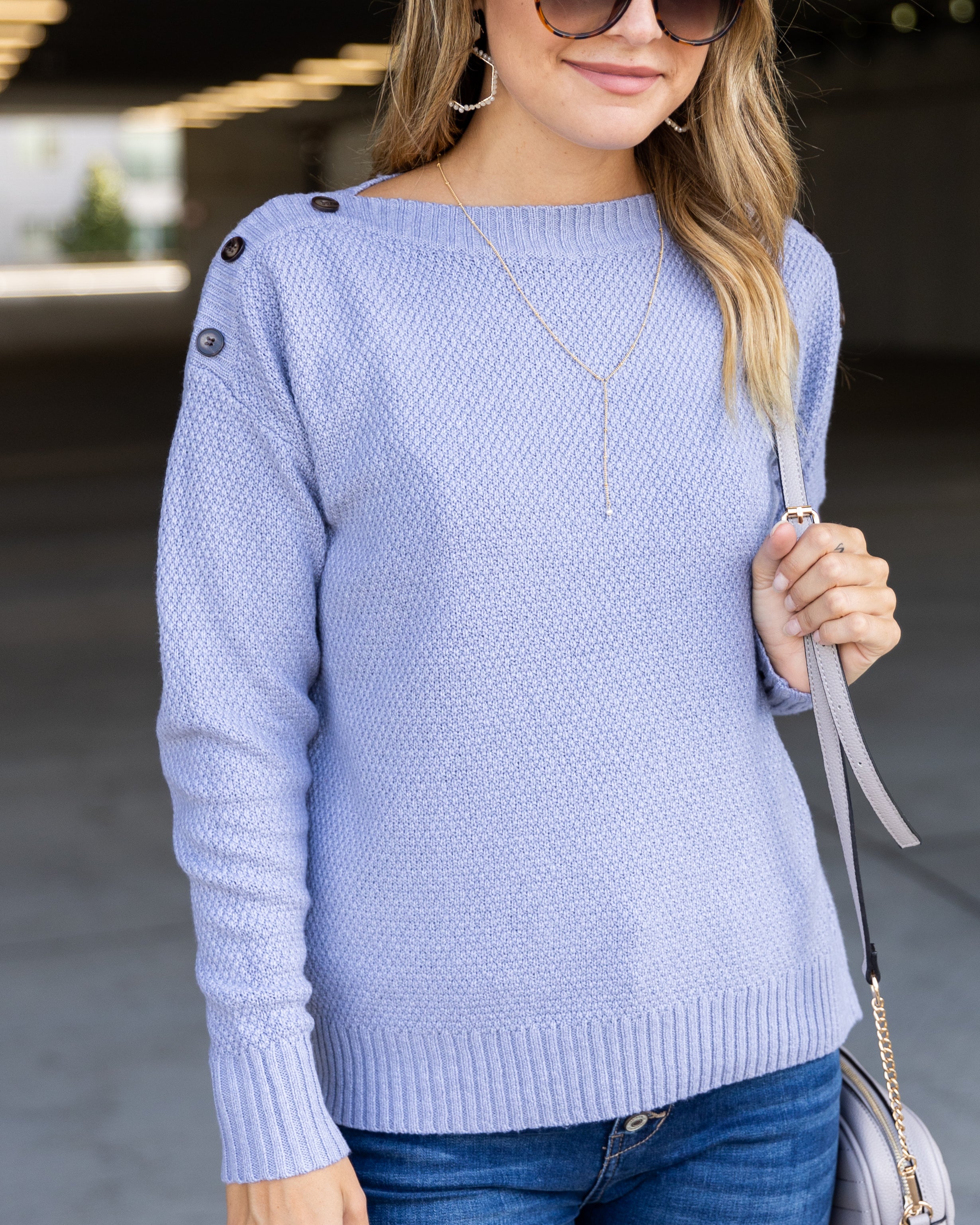 Cassandra Button Sweater - Blissful Blue