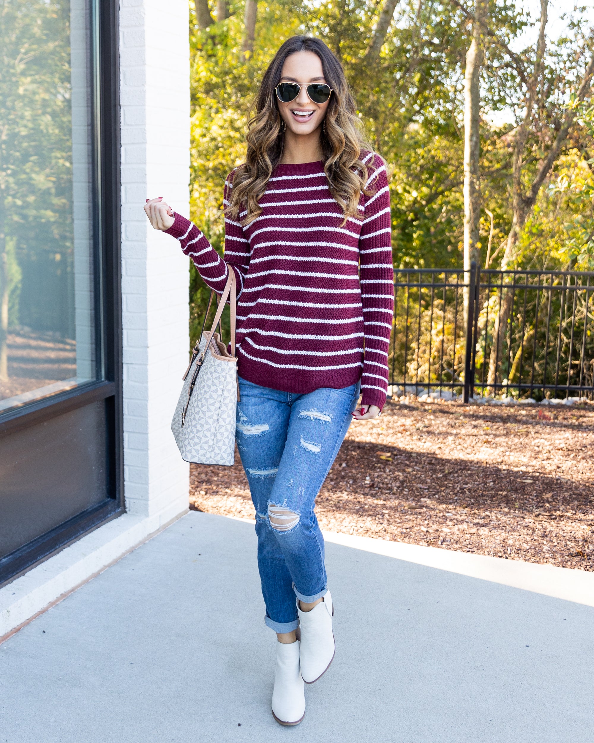 Levi Striped Sweater - Burgundy - Eleven Oaks Boutique