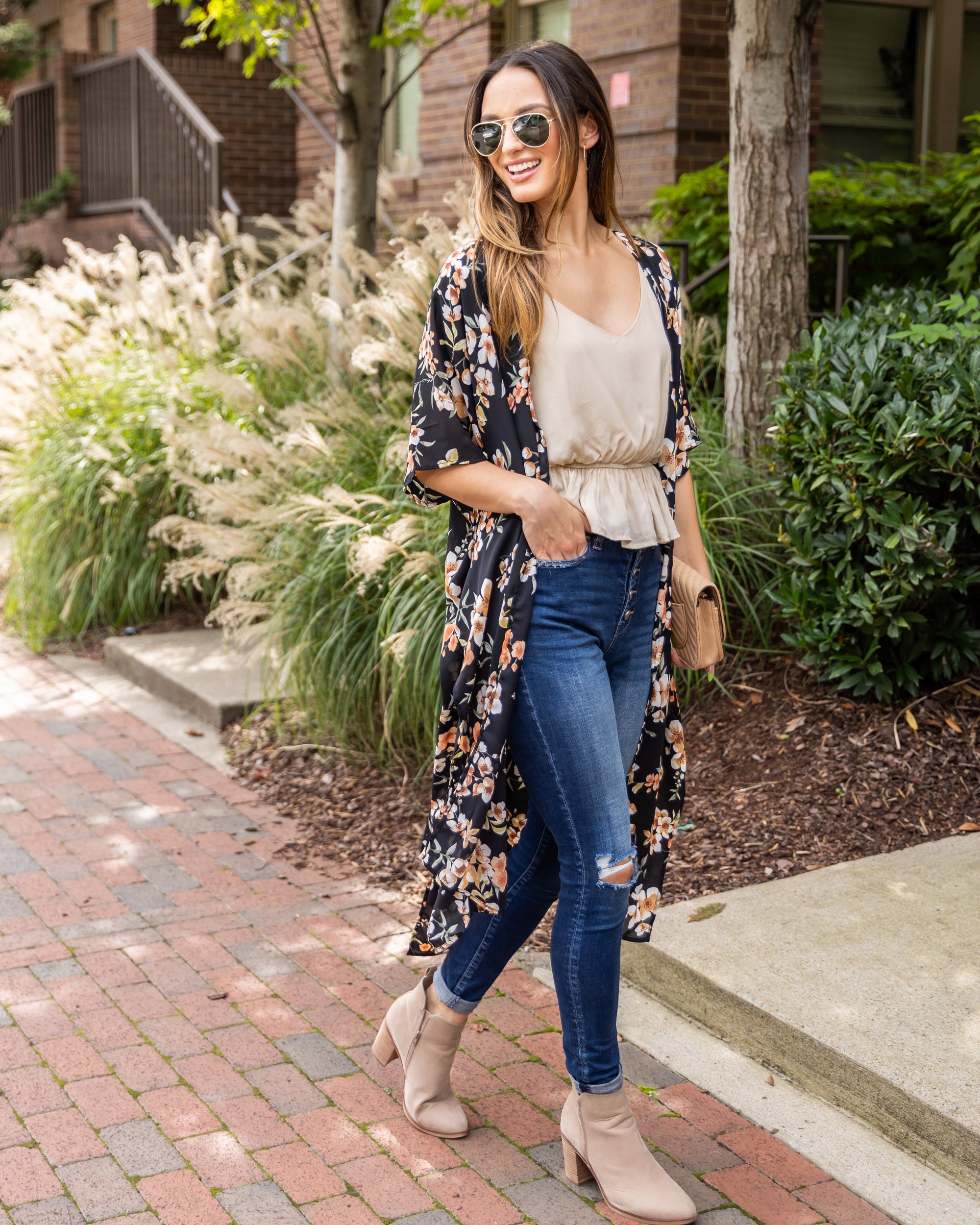 Kayla Relaxed Sleeve Floral Kimono Duster - Black - Eleven Oaks Boutique