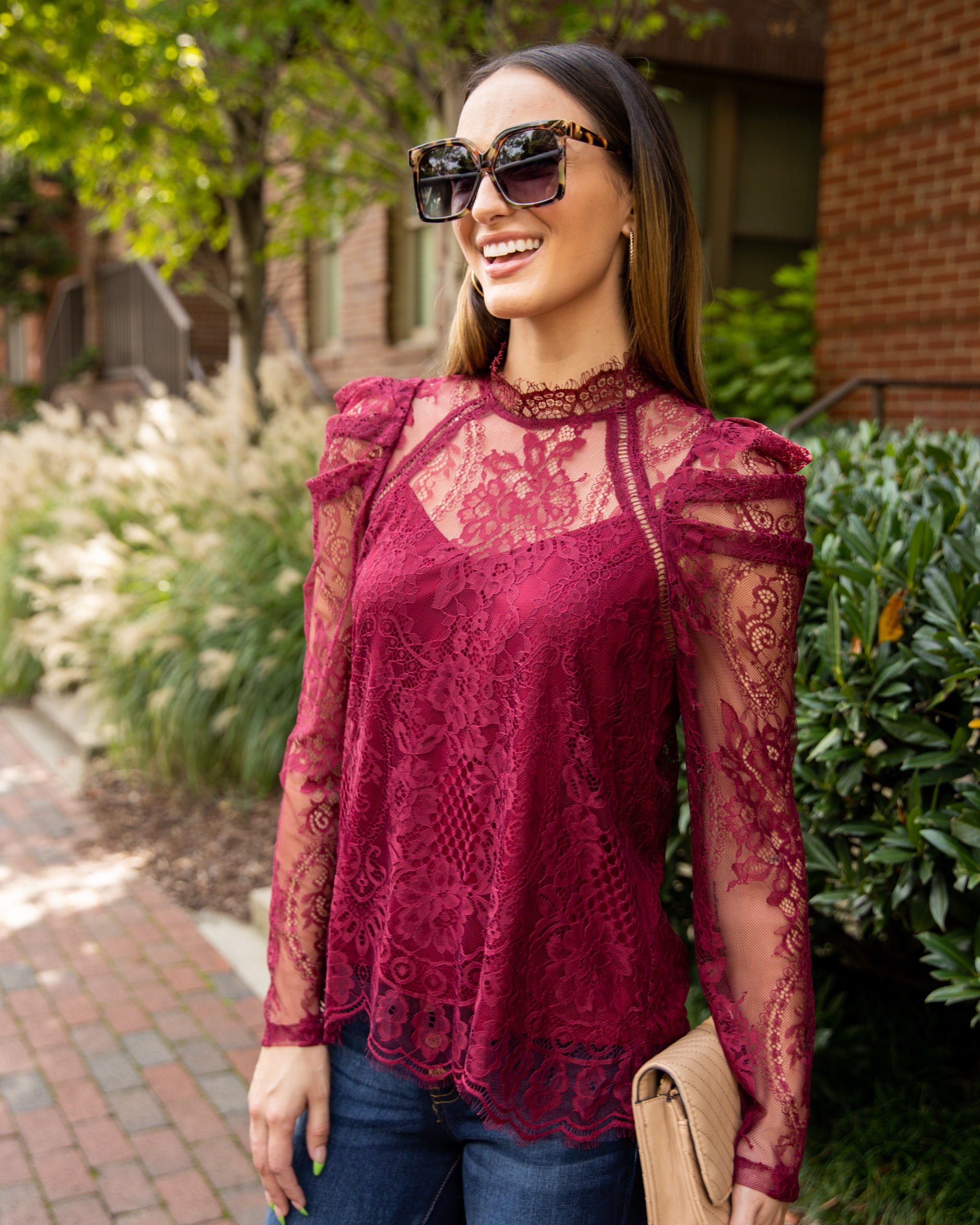 wine colored lace top