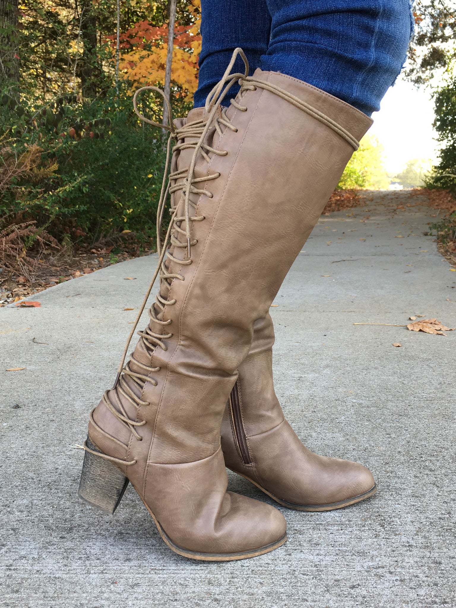 taupe lace up booties