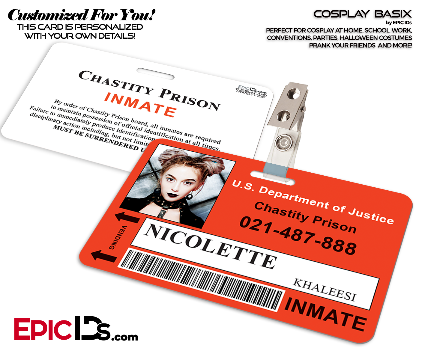 Chastity Prison Inmate Cosplay ID Badge [Photo Personalized]