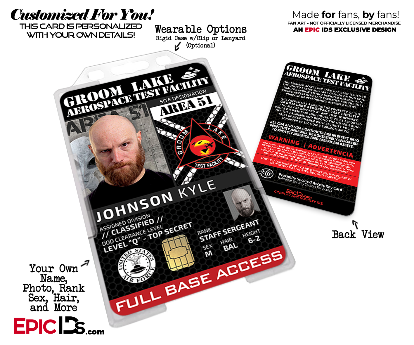 Groom Lake Test Facility AREA 51 Cosplay Security ID Badge [Photo Personalized]