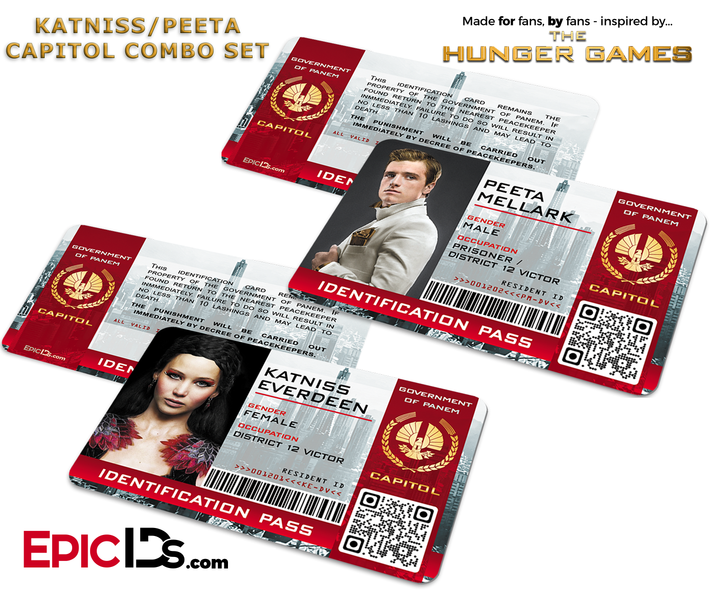 The Hunger Games Inspired Capitol Identification Card - Katniss & Peeta Couples Set