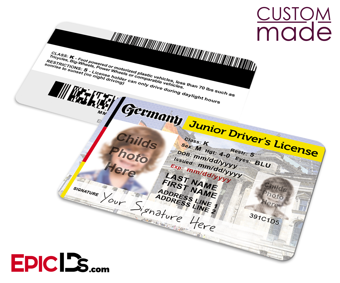 Download Novelty Junior Driver's License, Class: K - For Kids [Photo Personaliz - Epic IDs