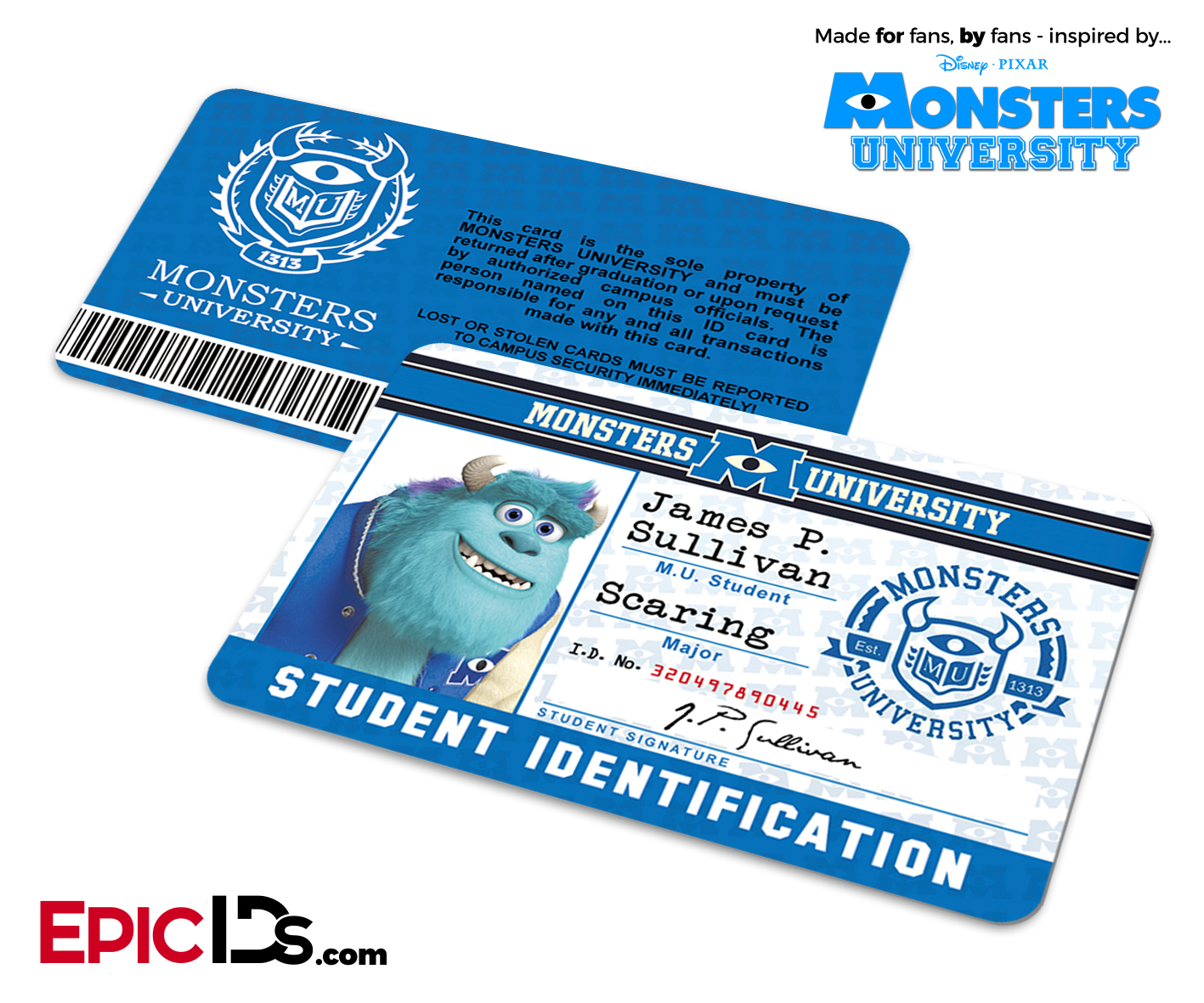 Monsters University Cosplay Student ID Card James Sullivan Epic IDs