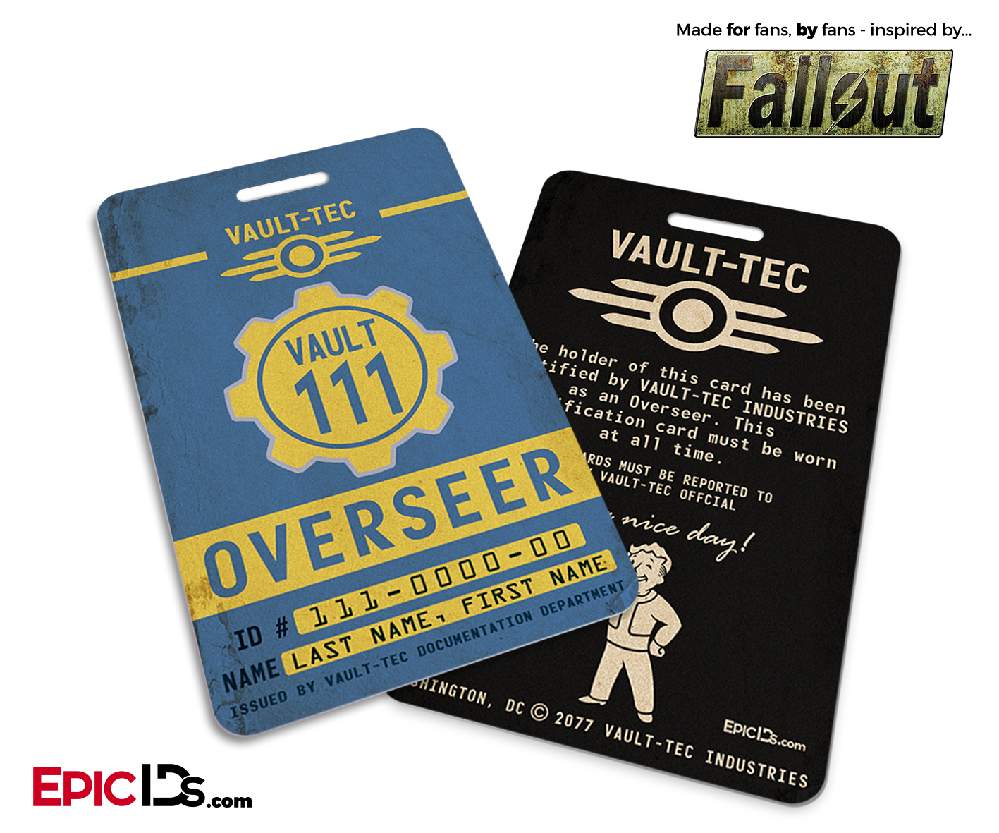 Overseer Fallout Cosplay Vault Id Badge Personalized Epic Ids