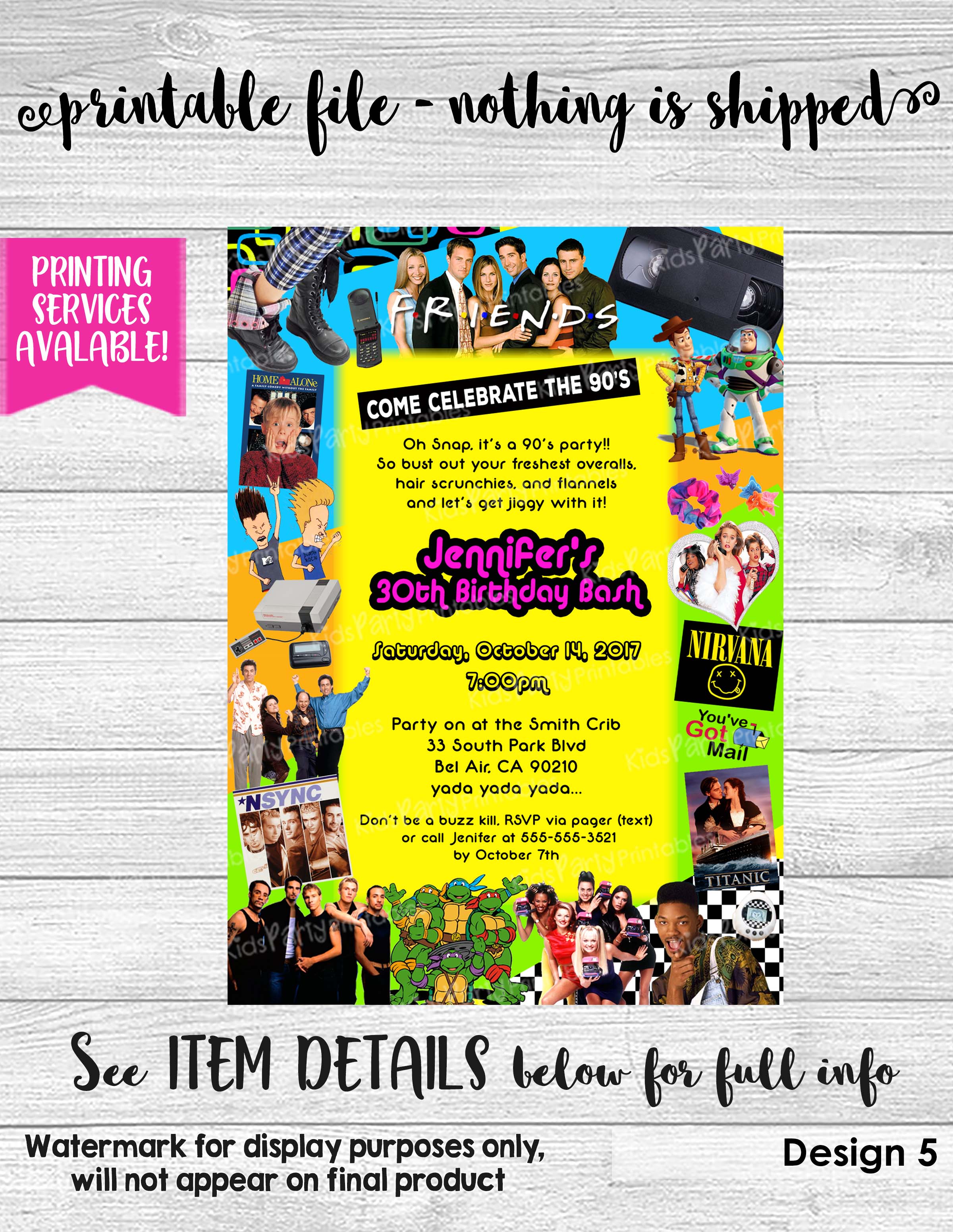 90s Party Invitation PRINTABLE 90s Birthday Party Invitation 90s The