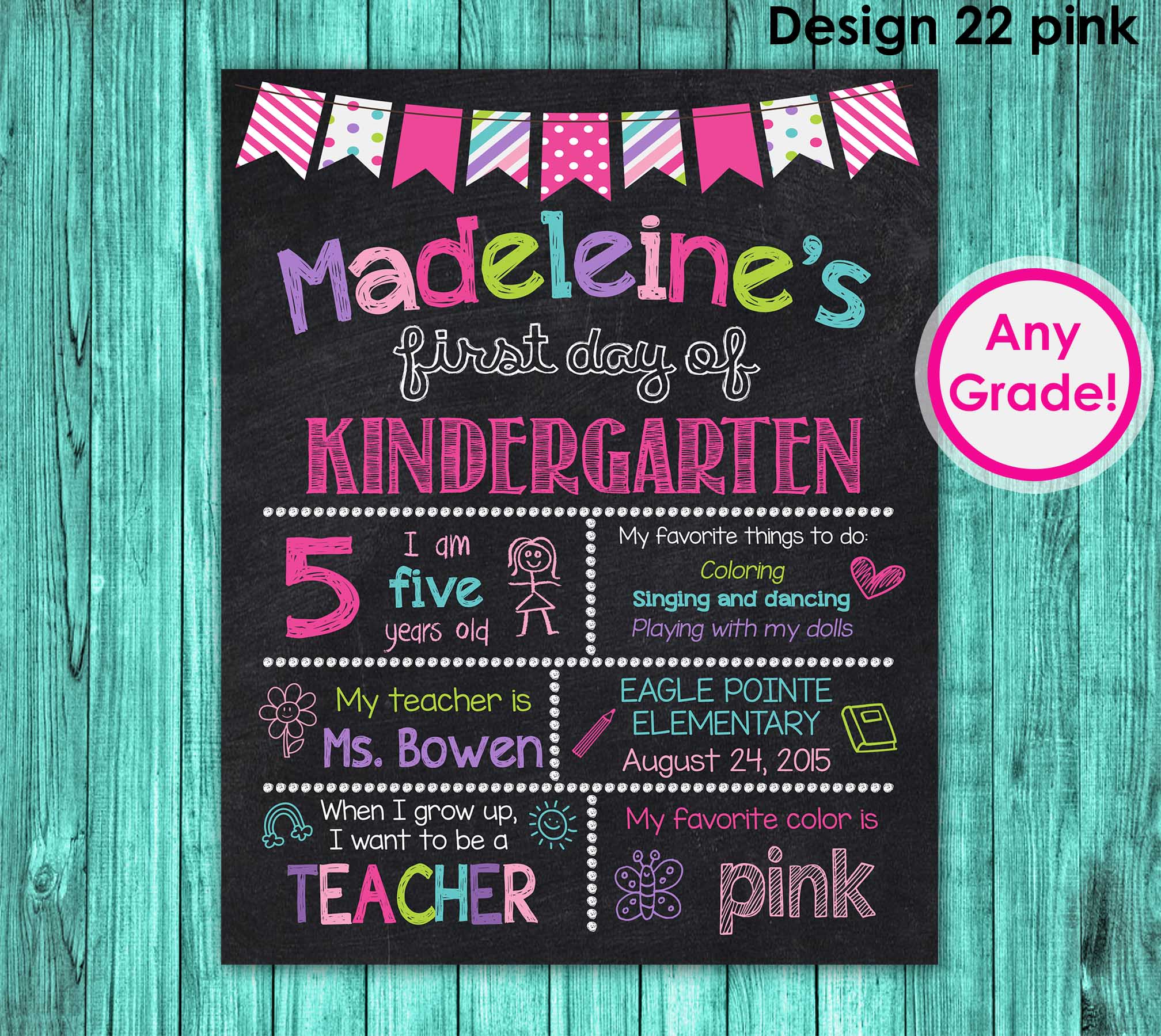 1st Day of School Sign Chalkboard Poster Printable, First Day of Kinde ...