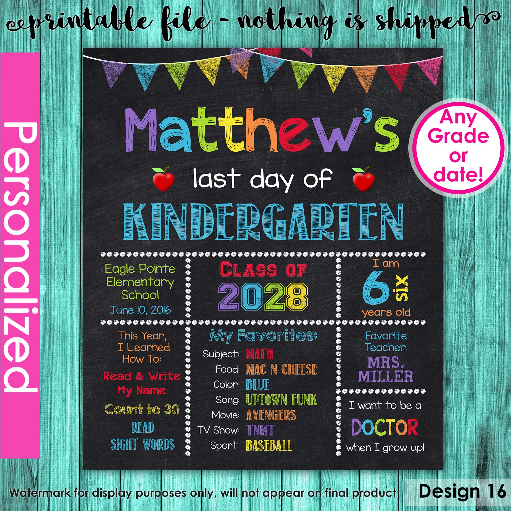 Last Day of School Sign Printable Chalkboard Sign Last Day of Kinderg