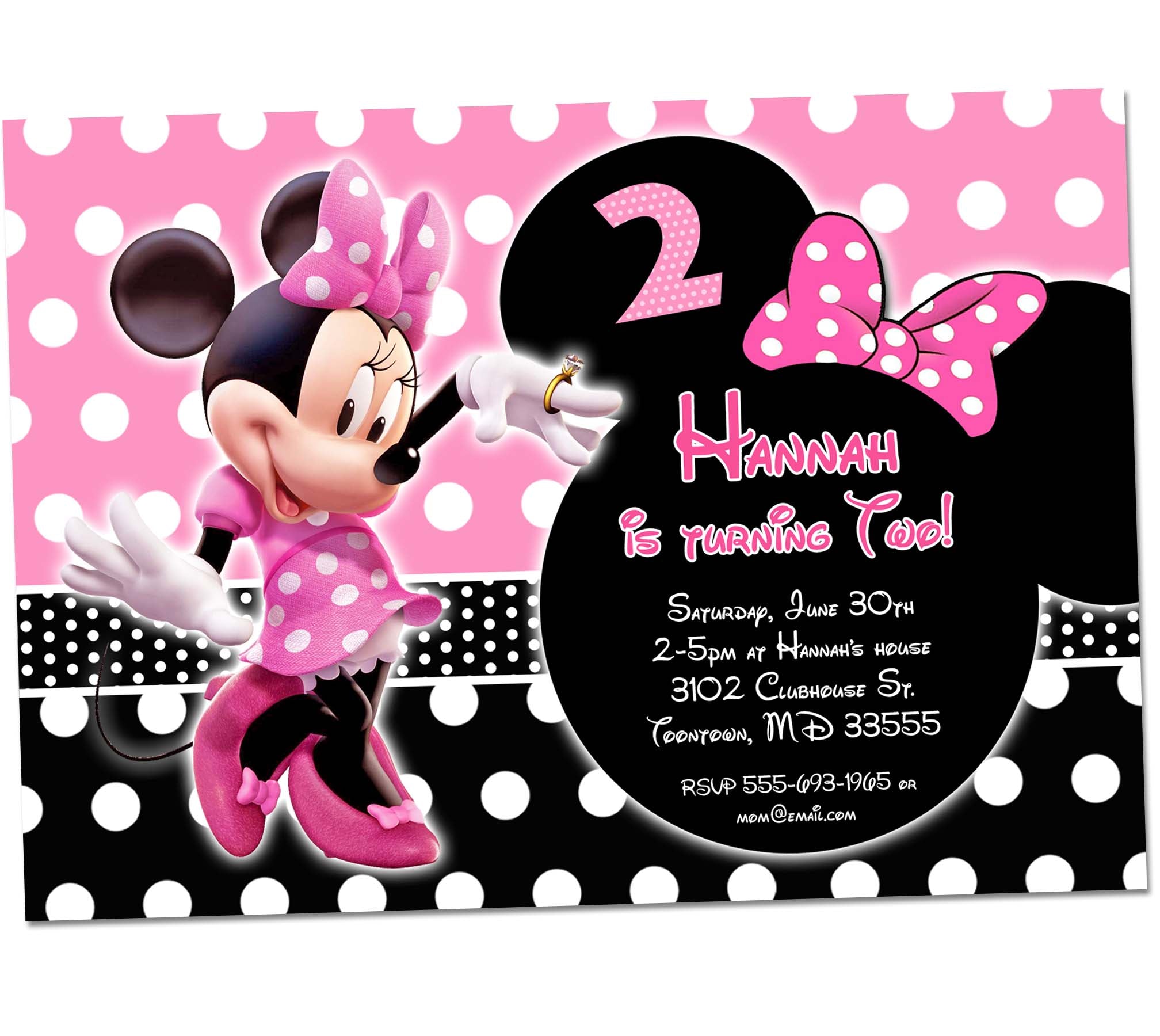 Minnie Mouse Birthday Invitation 1st Birthday First Bday Girl Pink