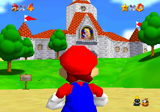 Mario 64 game playing on an Nintendo 64 console