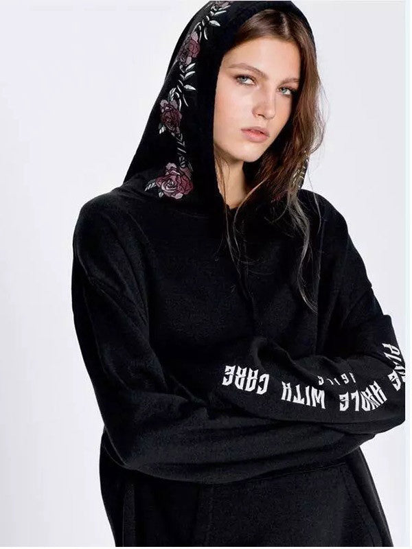 Black Embroidered Hooded Sweatshirt – FIREVOGUE