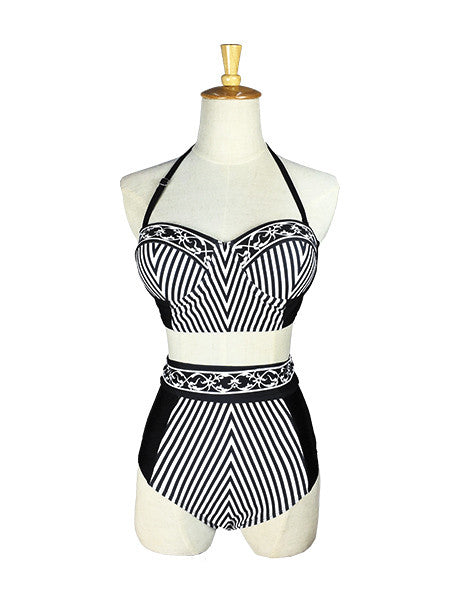 Striped Down High Waisted Bikini Set – FIREVOGUE