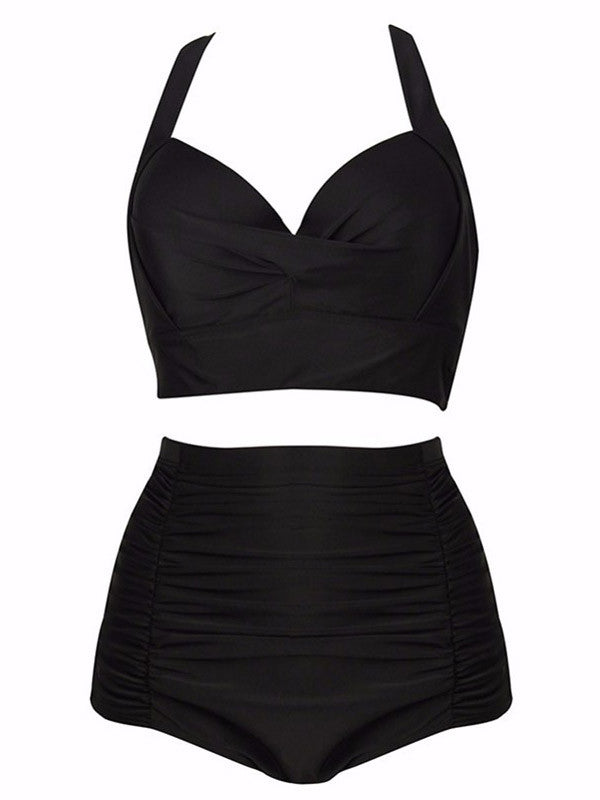 Plus Size Elegant Black High-waisted Bikini Sets – FIREVOGUE