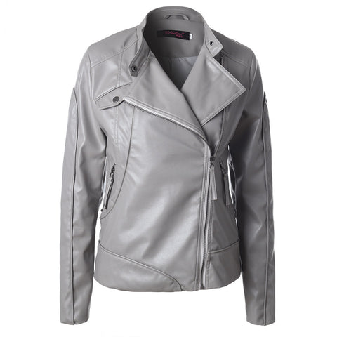 Diagonal Zip Up Front Leather Jacket - FIREVOGUE