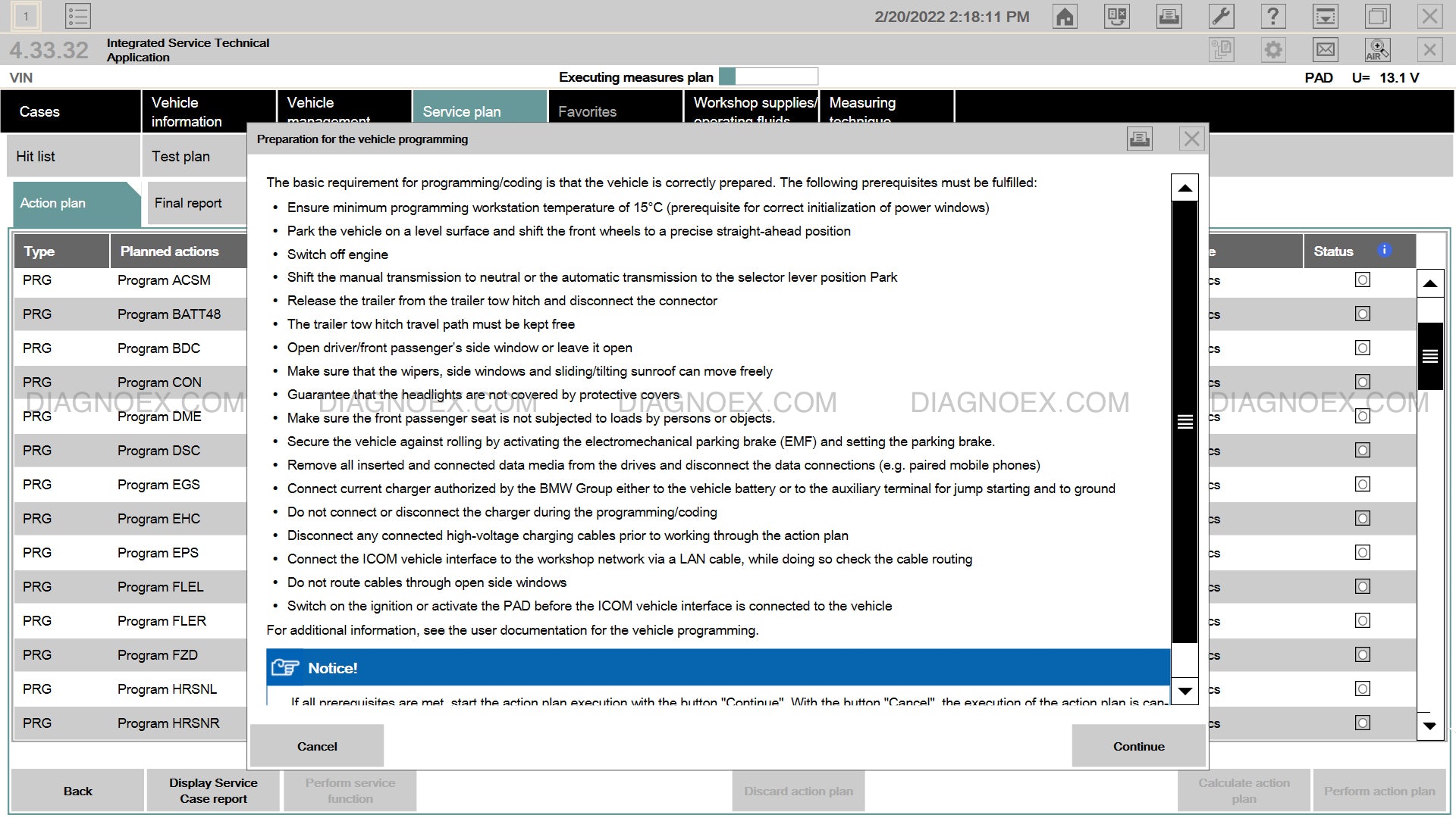 BMW programming conditions Diagnoex