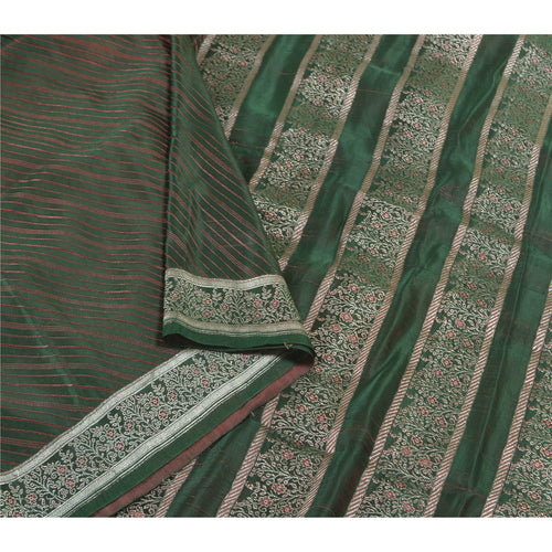 Sanskriti Vintage Green Heavy Sarees Pure Satin Silk Woven Brocade Sari  Fabric