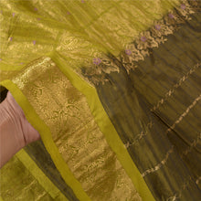 Load image into Gallery viewer, Sanskriti Vintage Heavy Green Sarees Pure Silk Woven Brocade Wedding Sari Fabric

