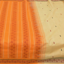 Load image into Gallery viewer, Sanskriti Vintage Cream Indian Sarees 100% Pure Silk Woven Sari 5yd Craft Fabric

