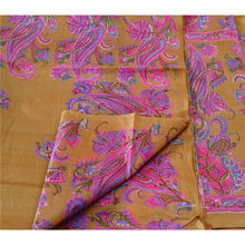 Load image into Gallery viewer, Sanskriti Vintage Silk Blend Saree Brown Paisley Printed Sari Craft Soft Fabric
