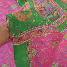 Load image into Gallery viewer, Sanskriti Vintage Pink Sarees Pure Silk Animal Printed Sari Soft Craft Fabric
