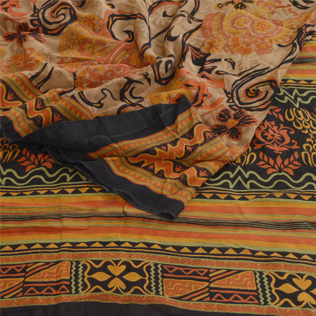 Sanskriti Vintage Orange Pure Georgette Silk Sarees Printed Sari Craft Fabric