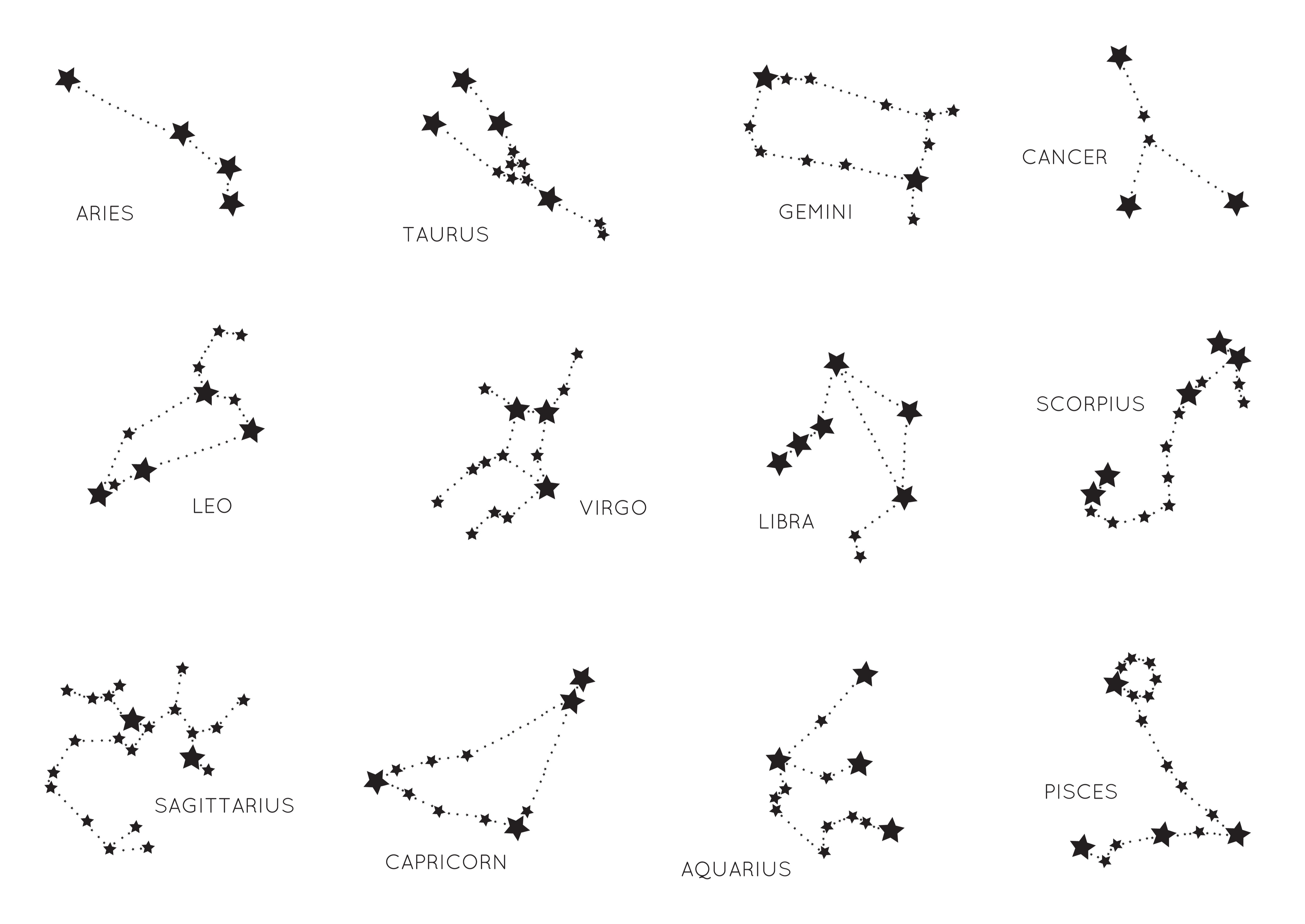 Zodiac star sign constellations